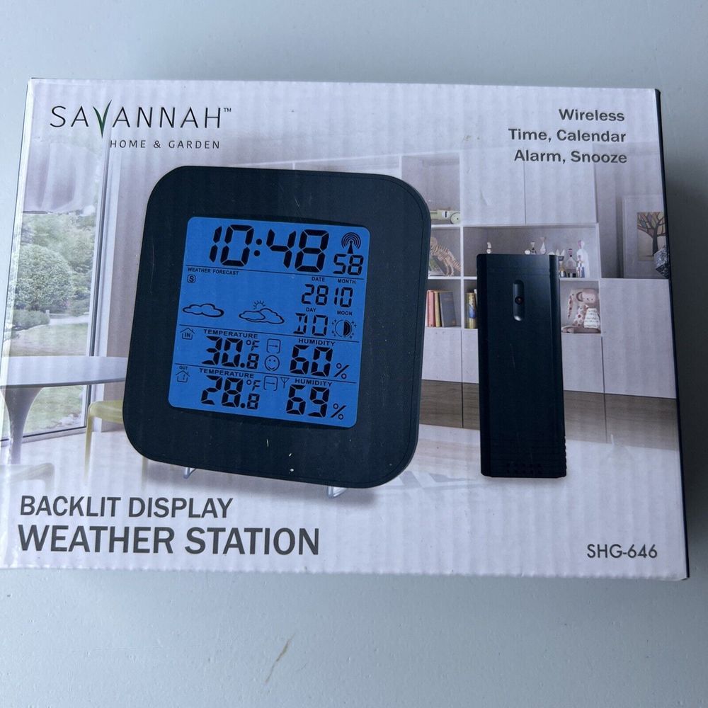 Savannah Backlit Weather Station Wireless Time Calendar Alarm & Snooze SHG-646